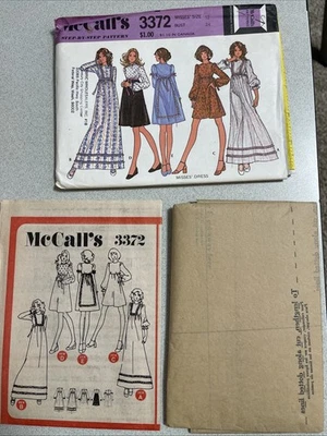 Vintage 1970s McCalls 3372 Gunne Sax Style Dress Sewing Pattern Sz 12 B 34 UNCUT - Image 1 of 4