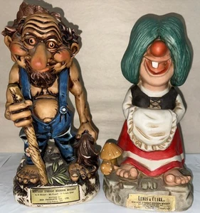 Vintage 70s Lewis & Clark Set of Two Whiskey Bisque Decanters Grandma & Grandpa - Picture 1 of 8