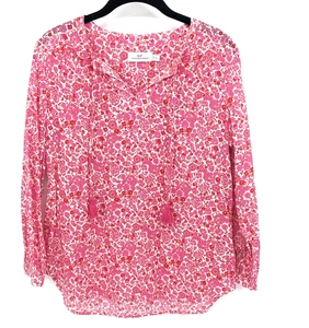 Vineyard Vines Shirt Womens XS Pink Floral Tassel Cotton Boho Blouse Top Casual - Picture 1 of 9