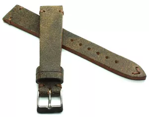 18mm /14 Germany made Vintage Lederband Retro Look Uhrenarmband Distressed braun - Picture 1 of 3