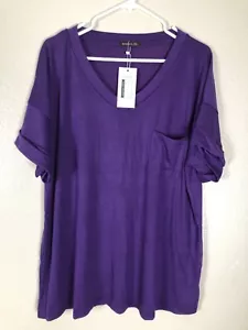 MIHOLL Women's Short Sleeve V-Neck Shirts Loose Casual Tee T-Shirt Sz XXL Purple - Picture 1 of 10