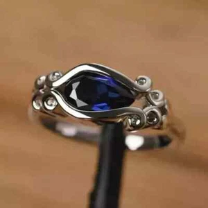 2Ct Pear Cut Women's Engagement Ring 14K White Gold Plated Lab Created Sapphire - Picture 1 of 5