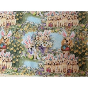 1 Yard Susan Winget Easter fabric - Dog bunnies all over - 100% Cotton - Picture 1 of 4