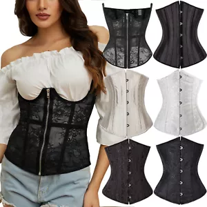 Women Corset Top Bustier Underbust Lace Up Lingerie Sexy Body Shaper Plus Size - Picture 1 of 23