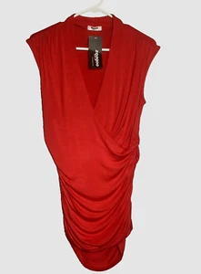 Zeagoo Tunic Top Womens Medium Red Deep V-Neck Ruched Stretch Sleeveless NWT - Picture 1 of 15