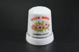 Alberta Canada THIMBLE Porcelain Souvenir Wild Rose Sewing Collectible - Picture 1 of 5
