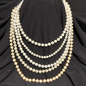 Vintage Glass Pearl Strand Necklaces Lot of 5 Hand Knotted 1940-50’s Imitation - Picture 1 of 11