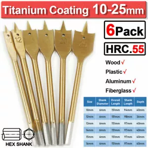 Brocas de pala para madera planas para máquina 6 piezas agujero para sierra de calar revestimiento de titanio 10-25 mm - Imagen 1 de 9