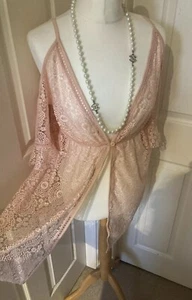 RIVER ISLAND RESORT Strandkimono rosa Spitze UK S Urlaub Überwurf Jacke Dessous - Bild 1 von 12
