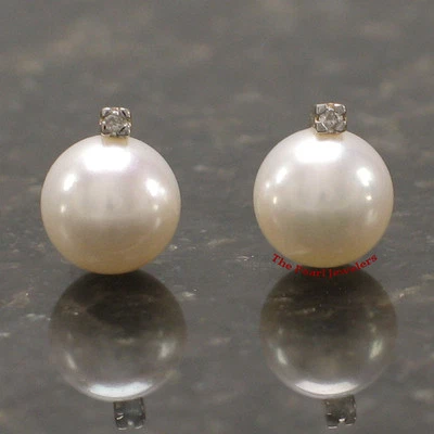 14k Yellow Gold Diamond & White Pearl Stud Earrings - Image 1 of 3