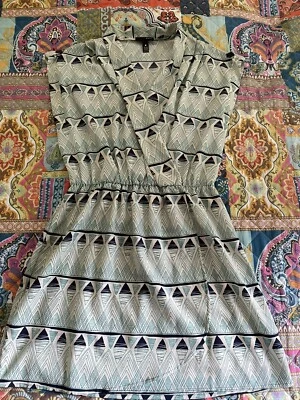 Sleeveless Faux Wrap Geometric Mini Dress Size L Spring Summer Casual Party - image 1 of 4