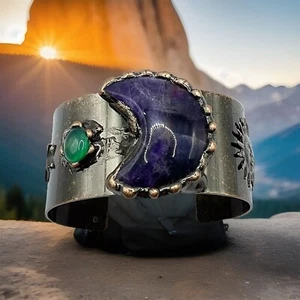Amethyst Moon Cuff Bracelet Boho Celestial - Picture 1 of 7