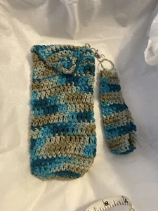 Pulsera de ganchillo iPhone Multi Blues 100% Algodón Hipster Bolso Embrague Nuevo Gran Regalo - Imagen 1 de 2