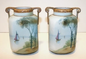 Juego de (2) jarrones para velero pintados a mano Art Nouveau Deco Nipona - Imagen 1 de 5