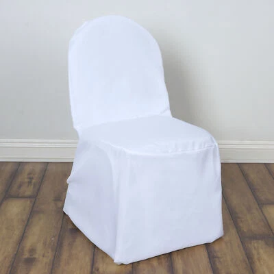 75 White POLYESTER BANQUET CHAIR COVERS Wholesale Wedding Party Decorations - Image 1 of 4