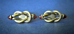 PAIR OF 1940'S JEWELED SQUARE KNOT STERLING CUFFLINKS BY ANSON - RHODE ISLAND - Picture 1 of 5
