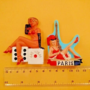 PARIS FRANCE☑️LAS VEGAS USA☑️SEXY GIRL Resin CERAMIC Magnet Set OF 2☑️ LOT113 ☑️ - Picture 1 of 2