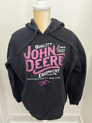 John Deere Hoodie Sweatshirt Women's XL Pullover Black w/ Pink Glitter Letters - Image 1 of 4