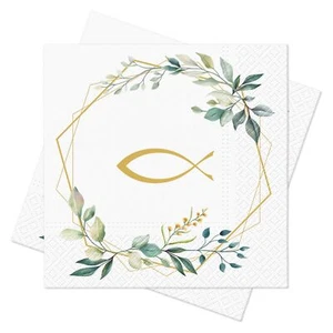 Servietten Gold Kranz Blätter Fisch Gold Kommunion Konfirmation Taufe 33cm 20Stk - Bild 1 von 1