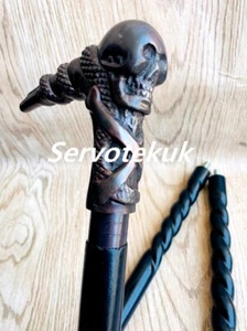 Antique Style Brass Skull Head Handle Wooden Walking Stick Cane Handmade Gift - Picture 1 of 10