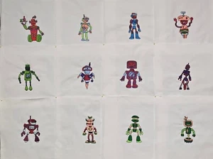 12- Machine Embroidered Robots Quilt Blocks - Picture 1 of 5