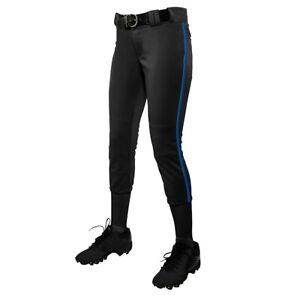 Champro Girl's (Youth) Tournament Fastpitch Pant with Piping BLACK | ROYAL SM