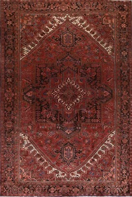 Vintage Heriz Geometric Traditional 10x13 ft Area Rug Hand-knotted Wool Carpet - Image 1 of 4
