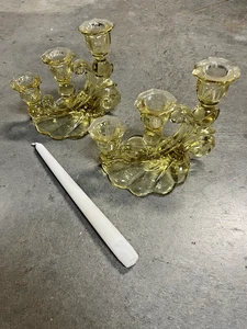 Par de candelabros de mesa de vidrio Cambridge de colección oro mandarina 6" soportes para 3 velas - Imagen 1 de 21