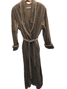Vintage Diamond Tee langer Samt Taillenband Morgenmantel braun Nadelstreifen Kimono Größe Large - Bild 1 von 4