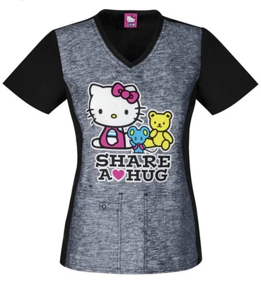 Hello Kitty Hearts Novelty Scrub Top Women's L Cotton Pockets - Image 1 of 3