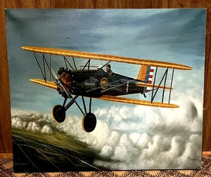 Fantastic Plane Painting on Canvas by P. Ernest - Picture 1 of 4