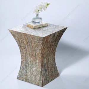 Real Mother of Pearl Inlay End Table Sculpted Square Sitting Stool | Side Table - Picture 1 of 4