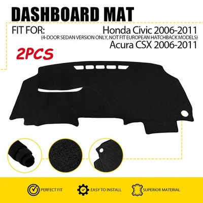 Cubierta de tablero de instrumentos 2X para Acura CSX Honda Civic sedán de 4 puertas 2006 2007-2011 Foto 1 de 4