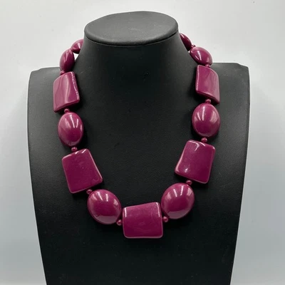 Collar de Cuentas Púrpura Tono Plata Grueso Acrílico Formas Declaración Geométrico 18" Foto 1 de 4