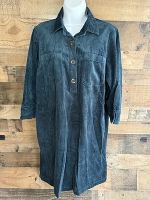 Vestido camisero de pana para mujer Jill pequeño verde azulado bolsillos minimalista Foto 1 de 4