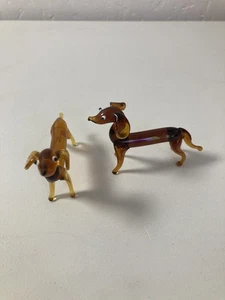 Vintage Miniatur mundgeblasene Braunglas Tiere Weiner Weenie Dackel Hunde -2 - Bild 1 von 6