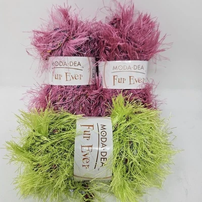 YARN Moda Dea FUR EVER Pinksuasion Limeade Color 3743 3547 3 Skeins YF - Image 1 of 4