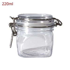 220ML Plastic Square Clip Top Storage Jar With Airtight Seal Lid Kitchen Co - Picture 1 of 8