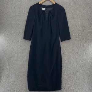 Armani Dress Womens 4 Black Sheath 3/4 Sleeve Notch Neck Career Office Modest - Picture 1 of 11