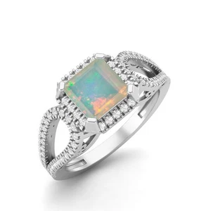 Natural White Opal Gemstone Women Wedding Ring 10k White Gold Ring N471 - Picture 1 of 4