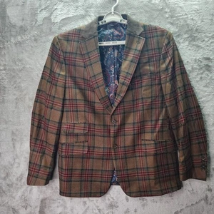 Tallia Men’s 46R Wool Blend Plaid Blazer Jacket Brown Red Green Check Paisley - Picture 1 of 21
