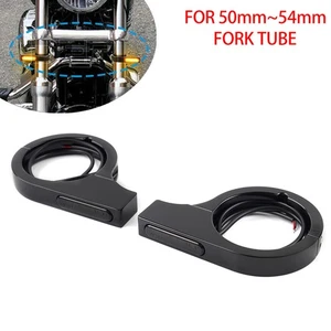 50-54 mm LED-Gabel Blinkerleuchte Amber für Harley Touring Dyna Black - Picture 1 of 11