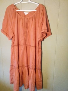 Abito da spiaggia pranzo salotto donna XL manica corta con volant orlo all'uncinetto arancione bruciato - Foto 1 di 15