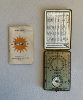 Antique BSA 1921 Sunwatch Brass Pocket Sun Dial & Compass Ansonia Clock Co. - Image 1 of 4