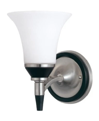 Aplique de pared LED de níquel cepillado con madera de ébano y vidrio blanco satinado  Foto 1 de 1