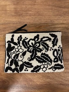 Bolso sin asas de noche con cuentas Cartera Bolso de mano Negro Blanco Terciopelo A17 - Imagen 1 de 4