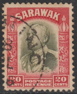 (SK110)SARAWAK 1934 C.V. BROOKE WILKINSON 20c OLIVE-GREEN & CARMINE USED. - Picture 1 of 2