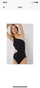 Michael Kors SZ 6 NWT Bathing Suit cut out one piece 1 shoulder Spell Out Sexy - Picture 1 of 6