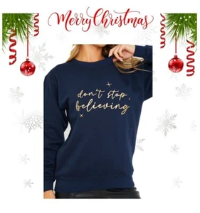 In The Style - Perrie Sian Navy "DON'T Stop Believing" Xmas Sweatshirt - Picture 1 of 7