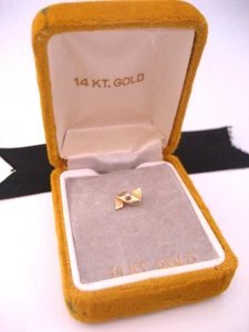 Vintage Retro Mid Century era 14K Gold & Diamond Scarf Tie Lapel Pin Case Boxed - Picture 1 of 4